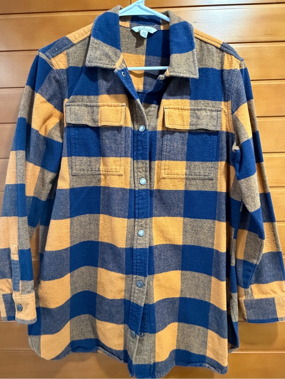 L.L. Bean signature Button-Down Buffalo Plaid flannel Shirt Blue & orange Men m